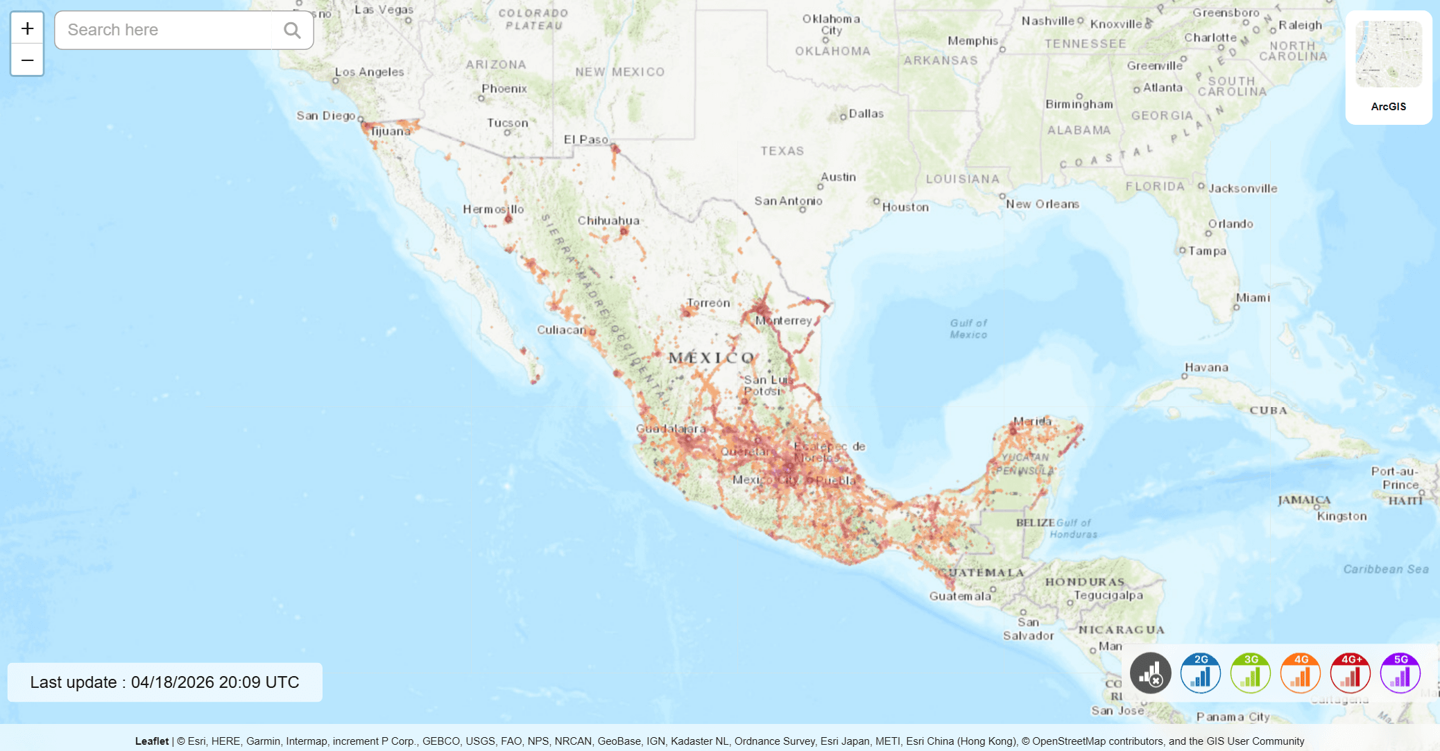 Mapa de cobertura de xarxa mòbil: Mèxic