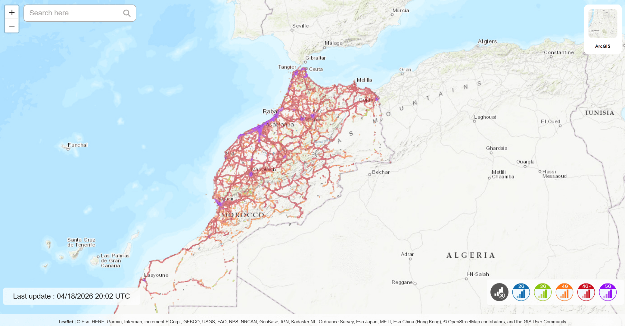 Mapa de cobertura de xarxa mòbil: Marroc